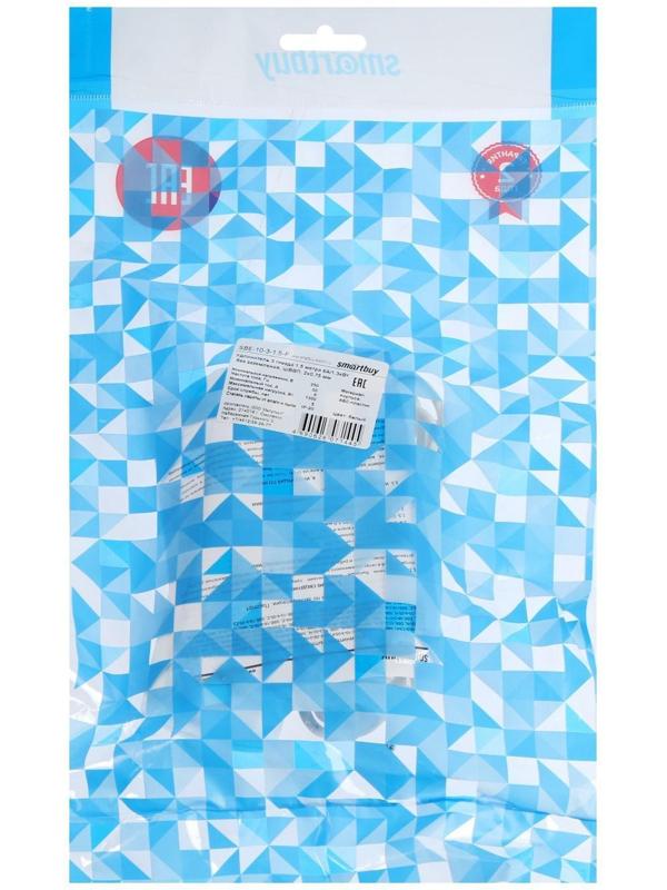 Удлинитель Smartbuy, 3 розетки, 1.5 м, 6 А, 1300 Вт, ШВВП 2х0.75 мм2, без з/к, белый