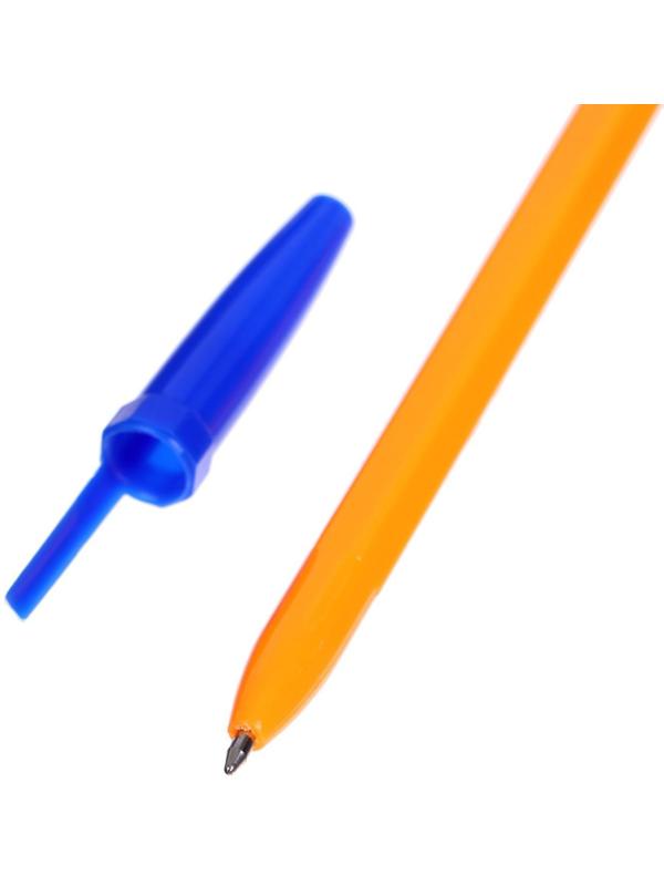 Ручка шариковая 0,7 мм, стержень синий, корпус оранжевый с синим колпачком