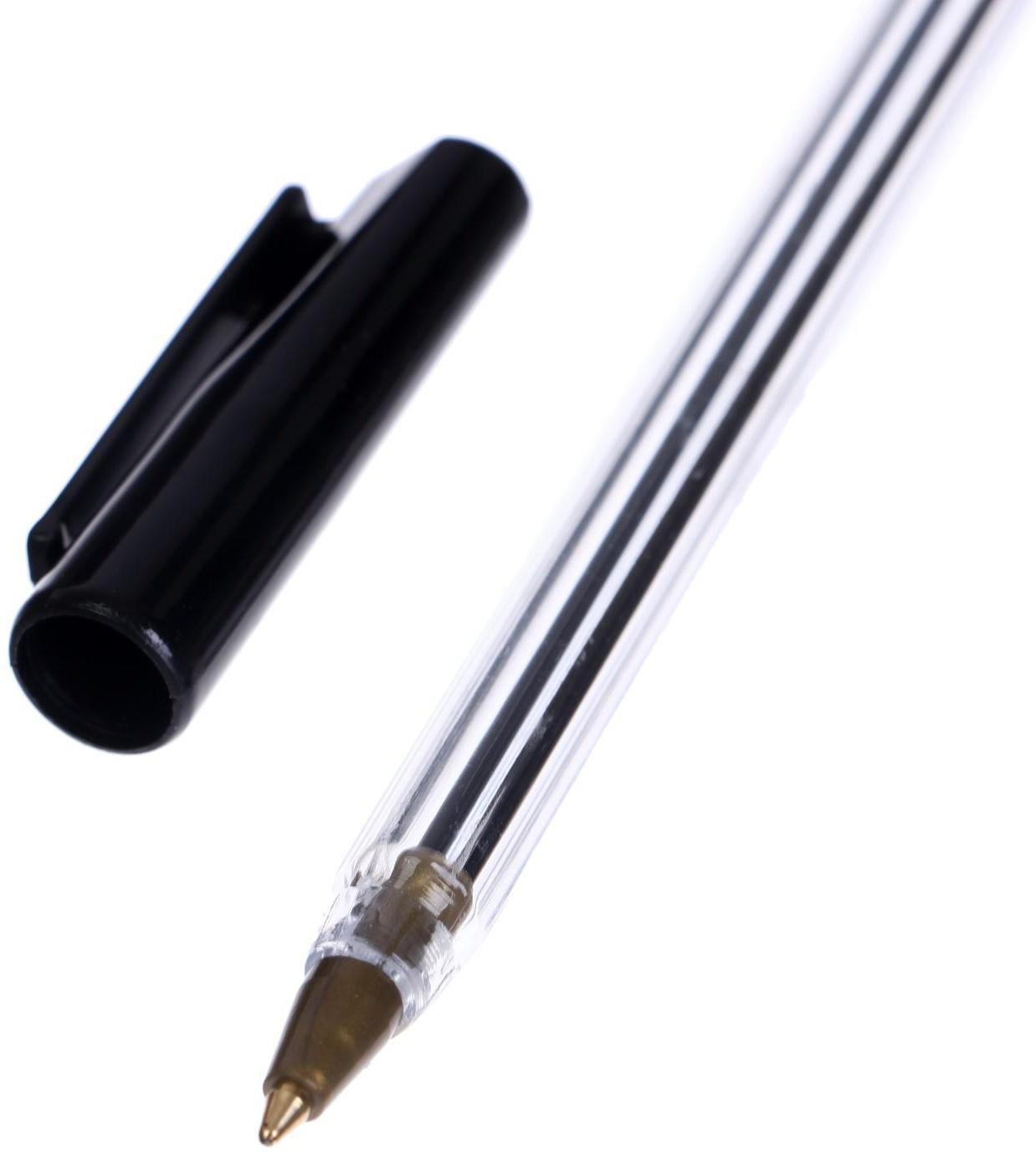 Ручка шариковая 0,7 мм, стержень чёрный, корпус прозрачный с чёрным колпачком