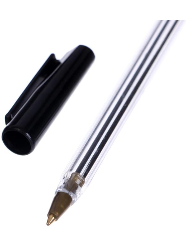 Ручка шариковая 0,7 мм, стержень чёрный, корпус прозрачный с чёрным колпачком