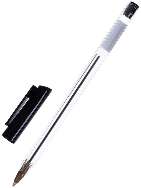Ручка шариковая 0,7 мм, стержень чёрный, корпус прозрачный с чёрным колпачком
