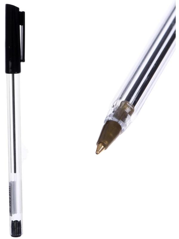 Ручка шариковая 0,7 мм, стержень чёрный, корпус прозрачный с чёрным колпачком