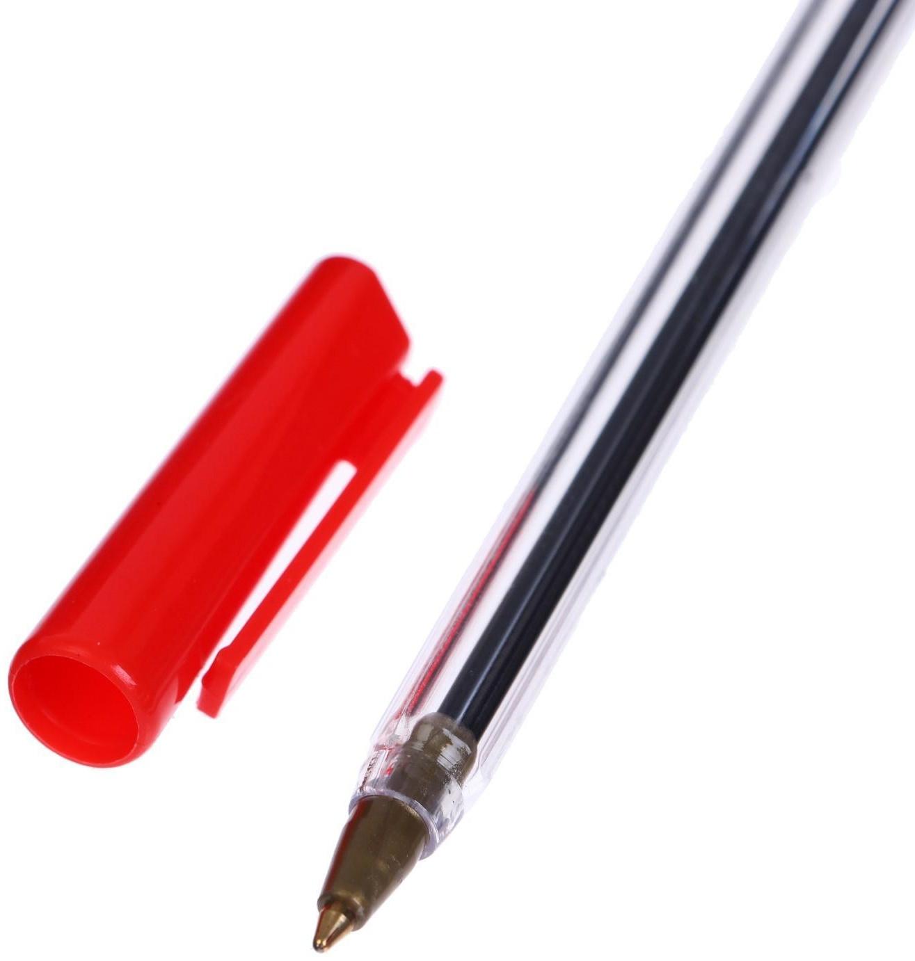Ручка шариковая 0,7 мм, стержень красный, корпус прозрачный с красным колпачком
