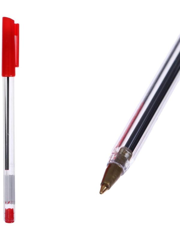 Ручка шариковая 0,7 мм, стержень красный, корпус прозрачный с красным колпачком