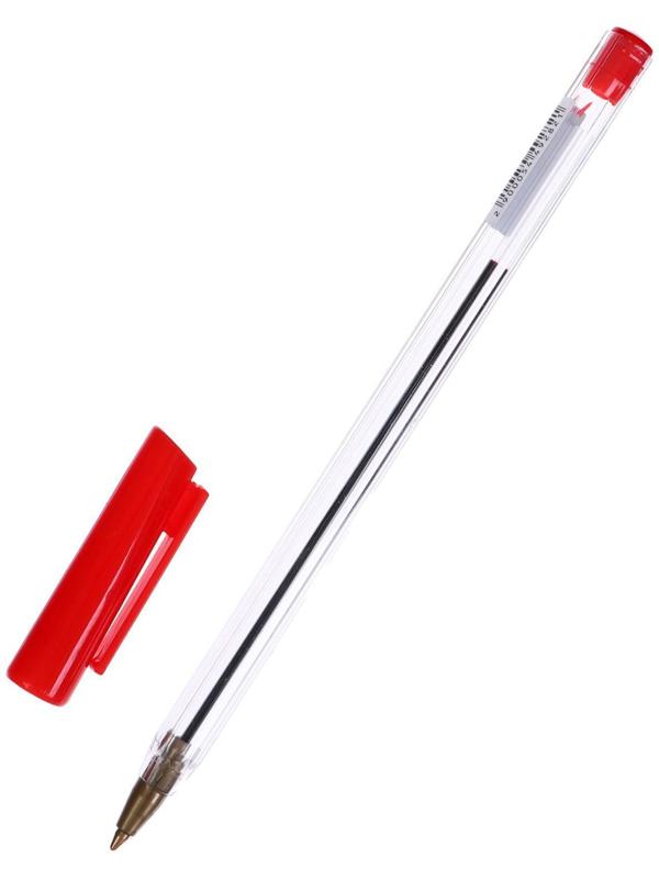 Ручка шариковая 0,7 мм, стержень красный, корпус прозрачный с красным колпачком