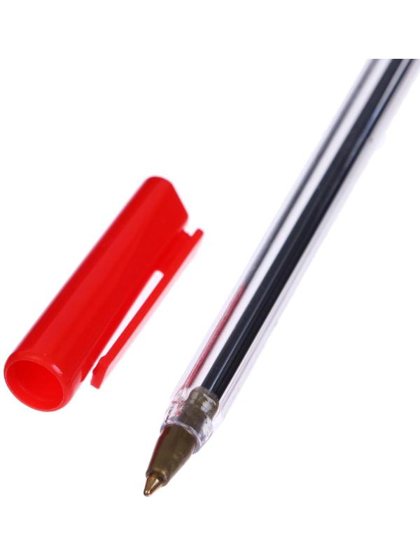 Ручка шариковая 0,7 мм, стержень красный, корпус прозрачный с красным колпачком