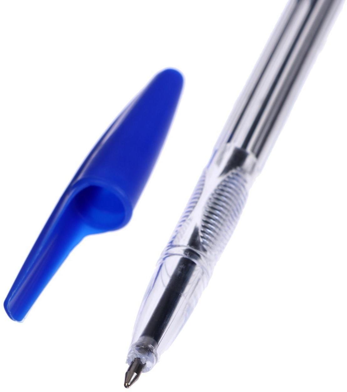 Ручка шариковая 0,7 мм, стержень синий, корпус прозрачный с синим колпачком