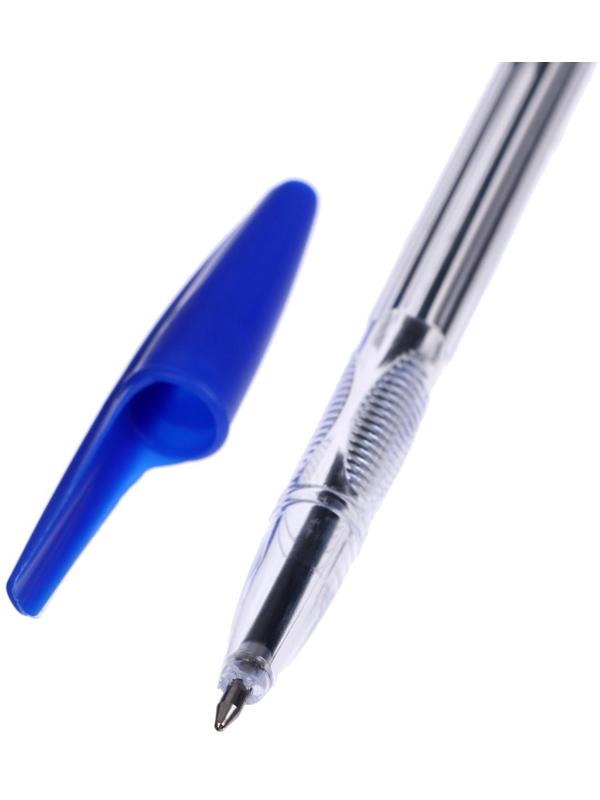 Ручка шариковая 0,7 мм, стержень синий, корпус прозрачный с синим колпачком