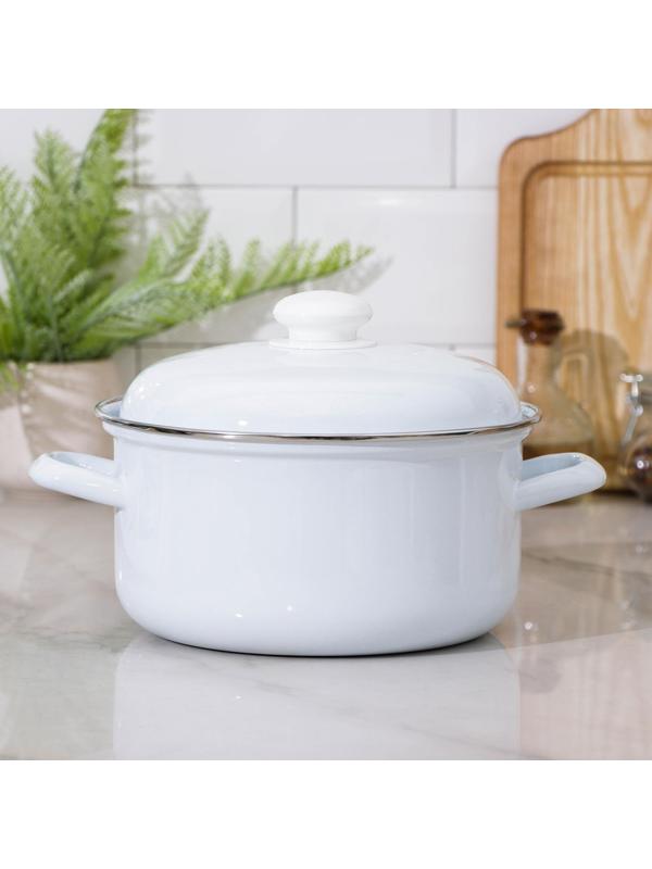 Кастрюля без деколи, 3 л, эмалированная крышка, индукция, цвет белый