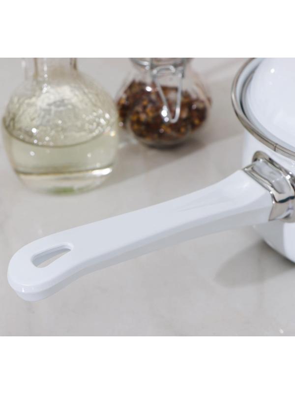 Ковш цилиндрический, 1 л, без деколи, пластиковая ручка, эмалированная крышка, индукция, цвет белый