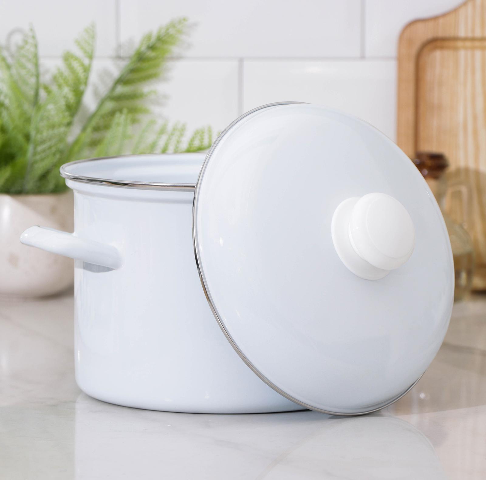 Кастрюля без деколи, 4,5 л, эмалированная крышка, индукция, цвет белый