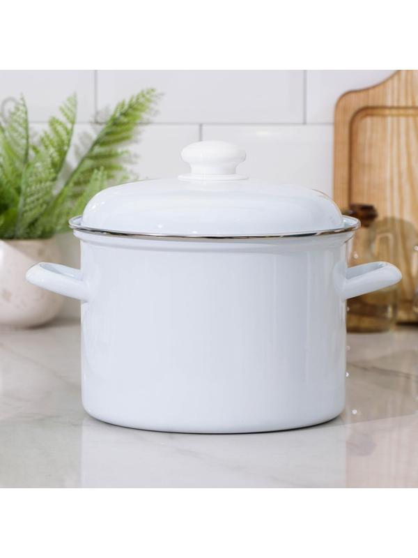 Кастрюля без деколи, 4,5 л, эмалированная крышка, индукция, цвет белый