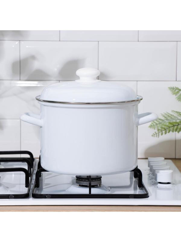 Кастрюля без деколи, 4,5 л, эмалированная крышка, индукция, цвет белый