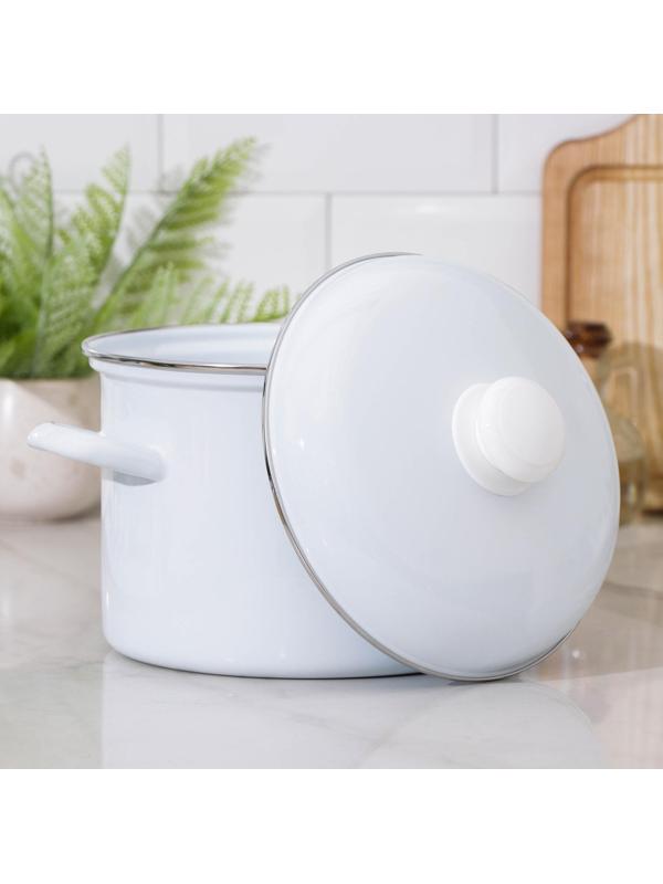 Кастрюля без деколи, 4,5 л, эмалированная крышка, индукция, цвет белый