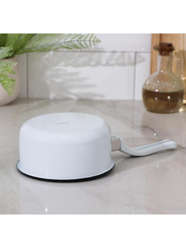 Ковш цилиндрический, 600 мл, эмалированная крышка, без деколи, пластиковая ручка, индукция, цвет белый