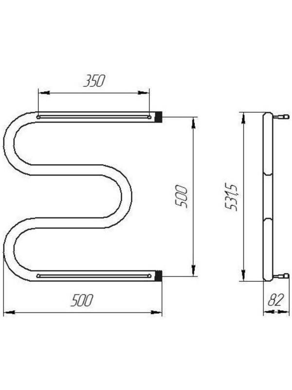 Полотенцесушитель водяной ТЕРА, М-образный, 500х500 мм, с полкой, D=32 мм, наруж. резьба 1