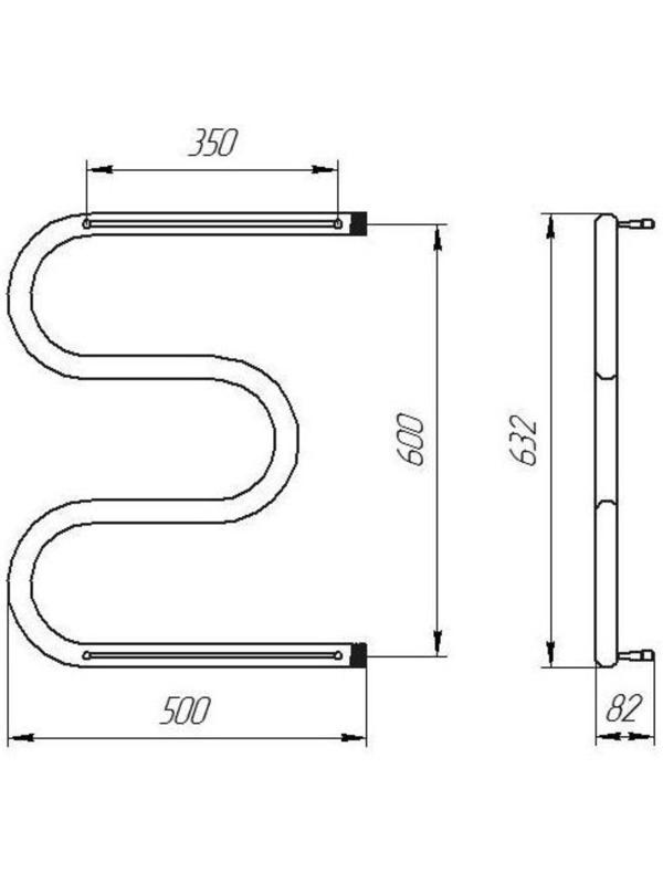 Полотенцесушитель водяной ТЕРА, М-образный, 500х600 мм, с полкой, D=32 мм, наруж. резьба 1