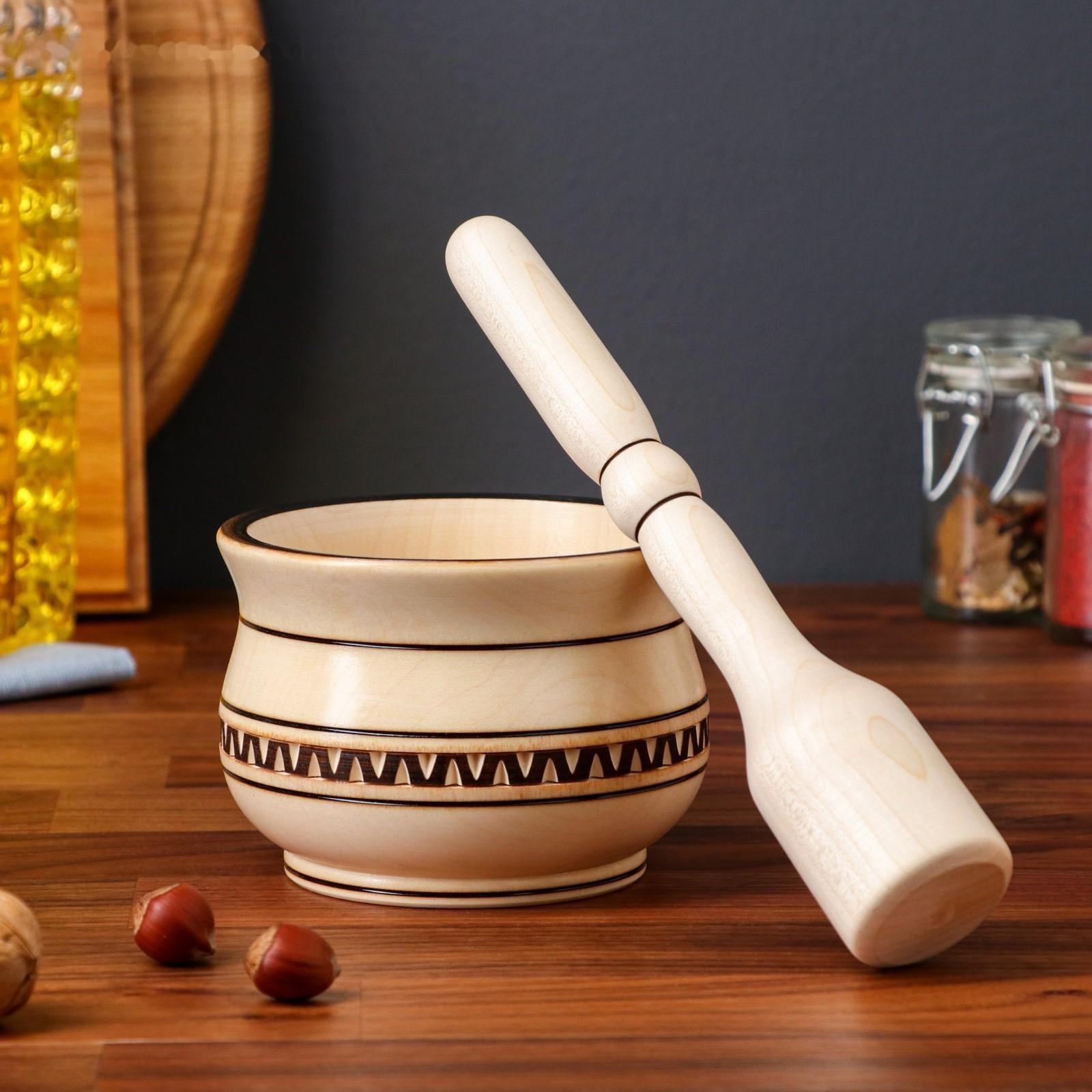 Ступка с пестиком, ступка 11-12 х 8 см, пестик 22 х 4,5 см, массив клена