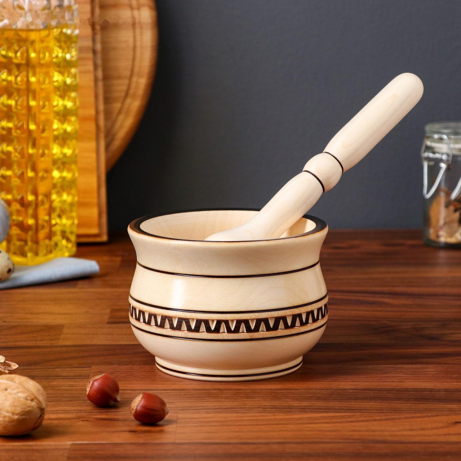 Ступка с пестиком, ступка 11-12 х 8 см, пестик 22 х 4,5 см, массив клена