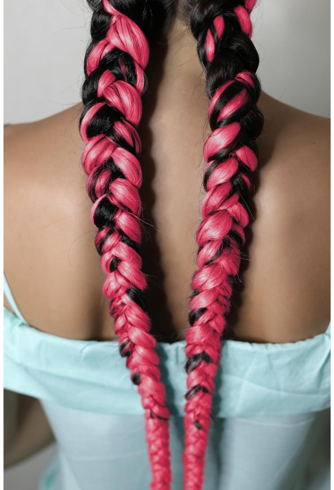 ZUMBA Канекалон двухцветный, гофрированный, 60 см, 100 гр, цвет чёрный/ярко-розовый(#BY3)