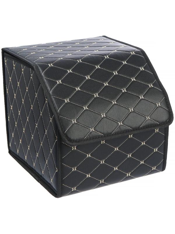 Саквояж в багажник автомобиля, 32×32×30 см, экокожа, черный с белой обшивкой