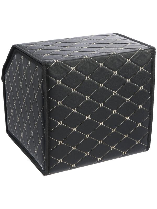 Саквояж в багажник автомобиля, 32×32×30 см, экокожа, черный с белой обшивкой