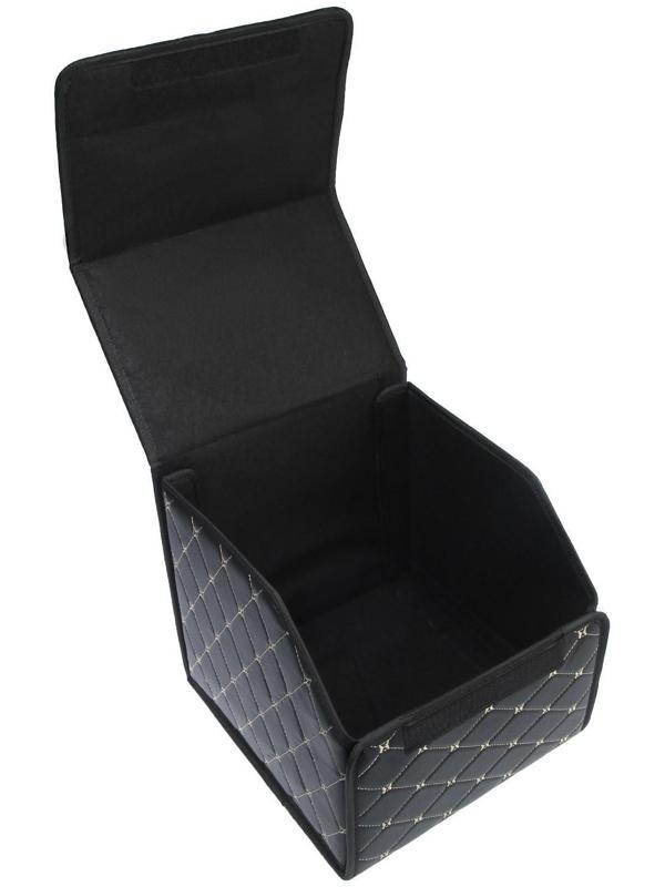 Саквояж в багажник автомобиля, 32×32×30 см, экокожа, черный с белой обшивкой