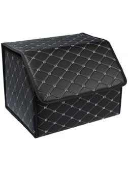 Саквояж в багажник автомобиля, 40х32х30 см, экокожа, черный с белой строчкой