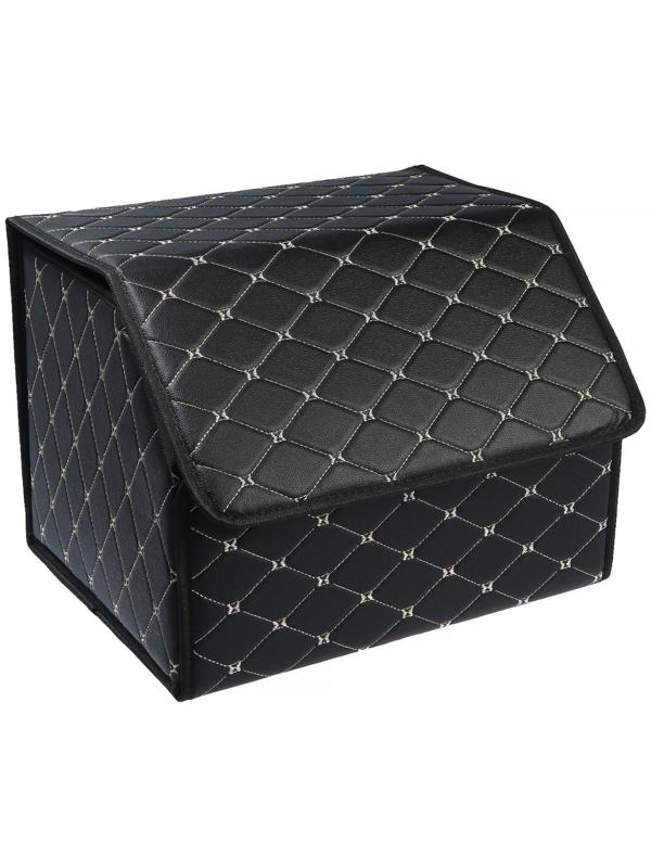 Саквояж в багажник автомобиля, 40х32х30 см, экокожа, черный с белой строчкой