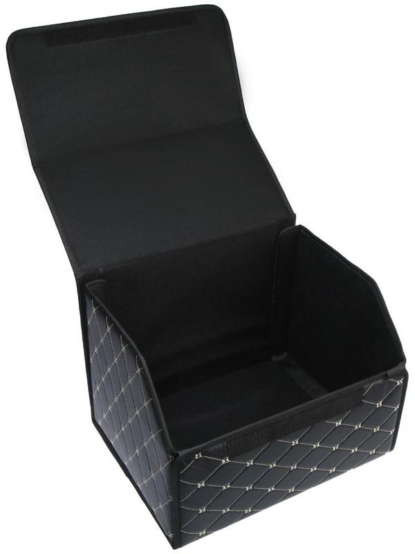 Саквояж в багажник автомобиля, 40х32х30 см, экокожа, черный с белой строчкой