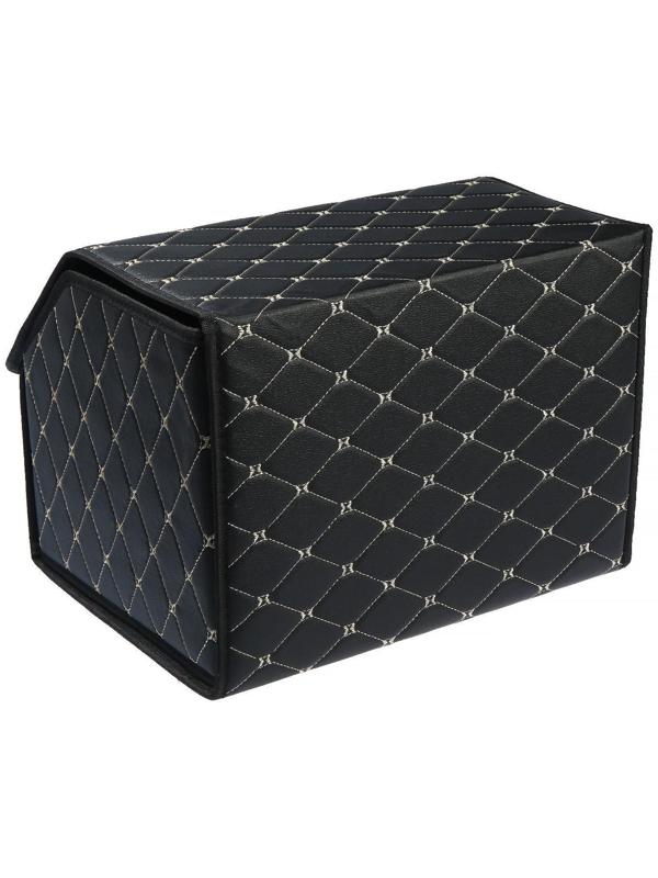 Саквояж в багажник автомобиля, 40х32х30 см, экокожа, черный с белой строчкой