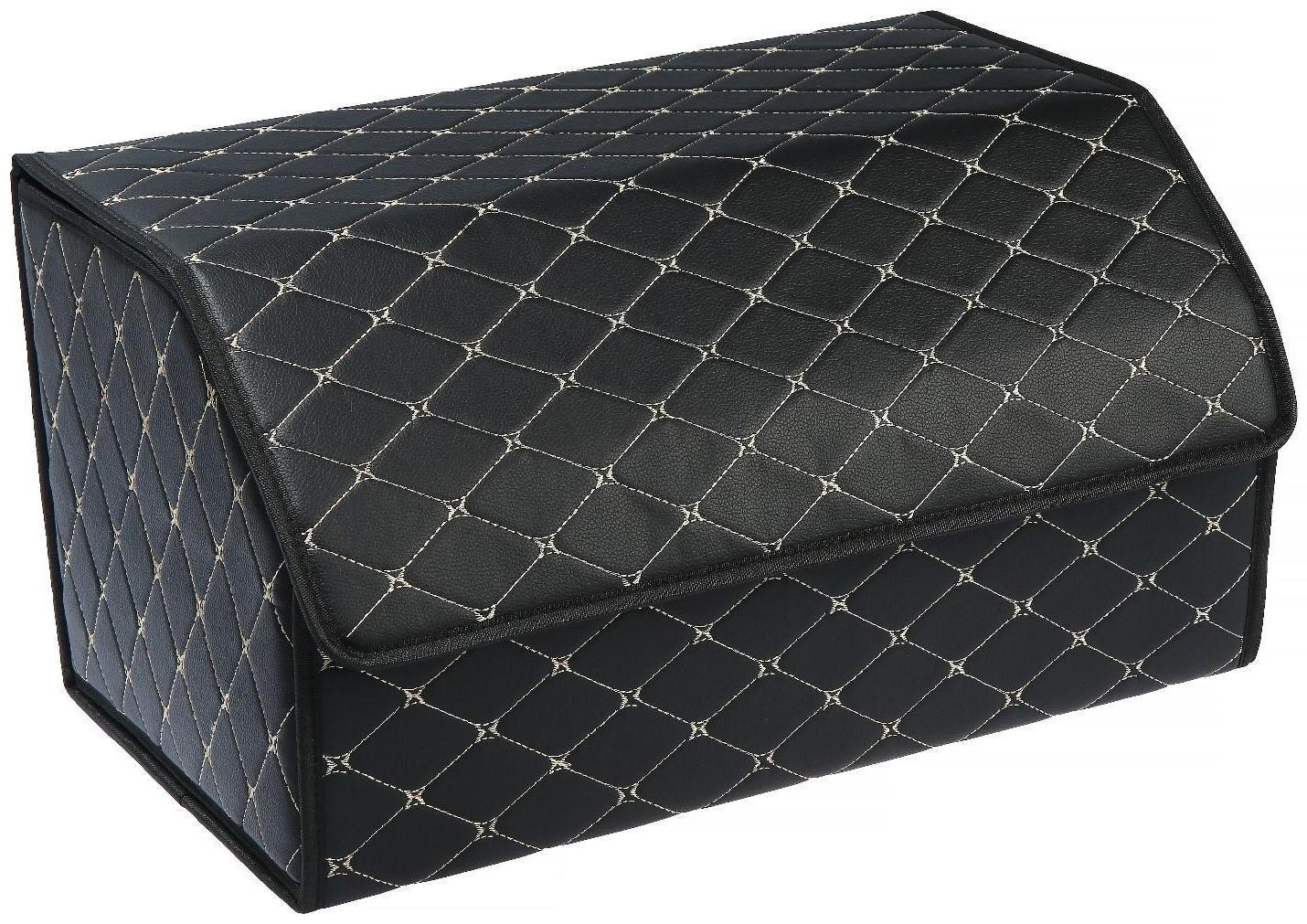 Саквояж в багажник автомобиля, 55×32×30 см, экокожа, черный с белой строчкой