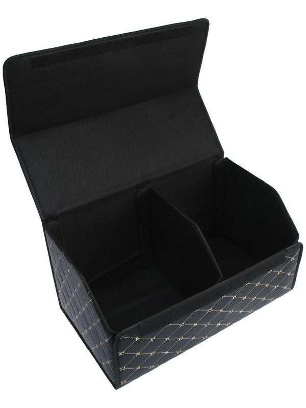 Саквояж в багажник автомобиля, 55×32×30 см, экокожа, черный с белой строчкой