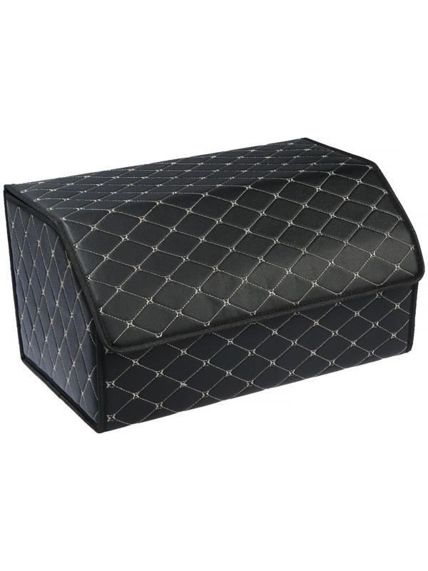 Саквояж в багажник автомобиля, 55×32×30 см, экокожа, черный с белой строчкой