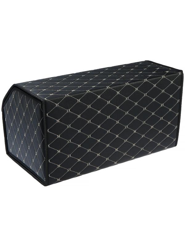 Саквояж в багажник автомобиля, 55×32×30 см, экокожа, черный с белой строчкой