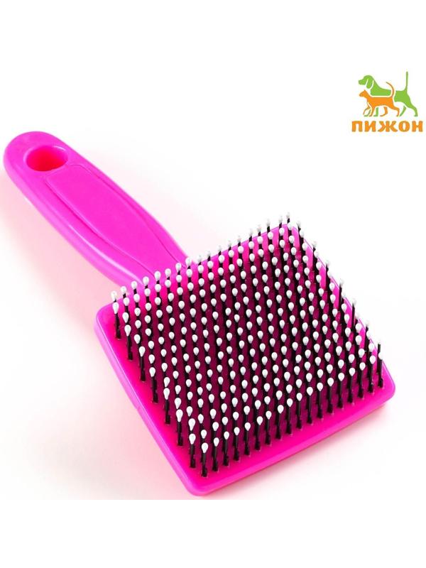 Пуходерка пластиковая мягкая с закругленными зубьями, малая, 6 х 13,5 см, розовая