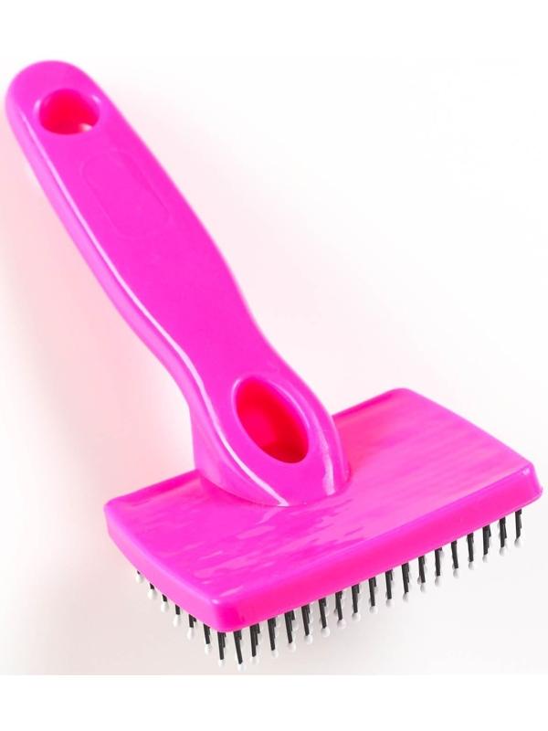 Пуходерка пластиковая мягкая с закругленными зубьями, малая, 6 х 13,5 см, розовая