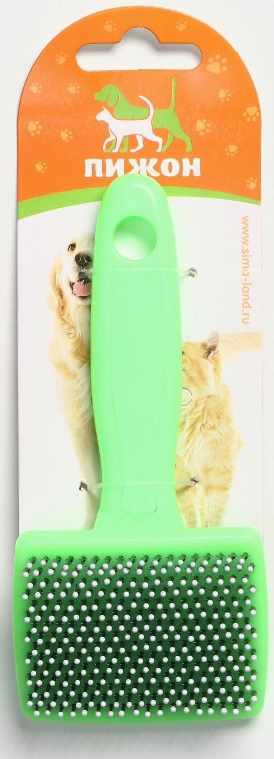 Пуходерка пластиковая мягкая с закругленными зубьями, малая, зелёная, 6 х 13,5 см