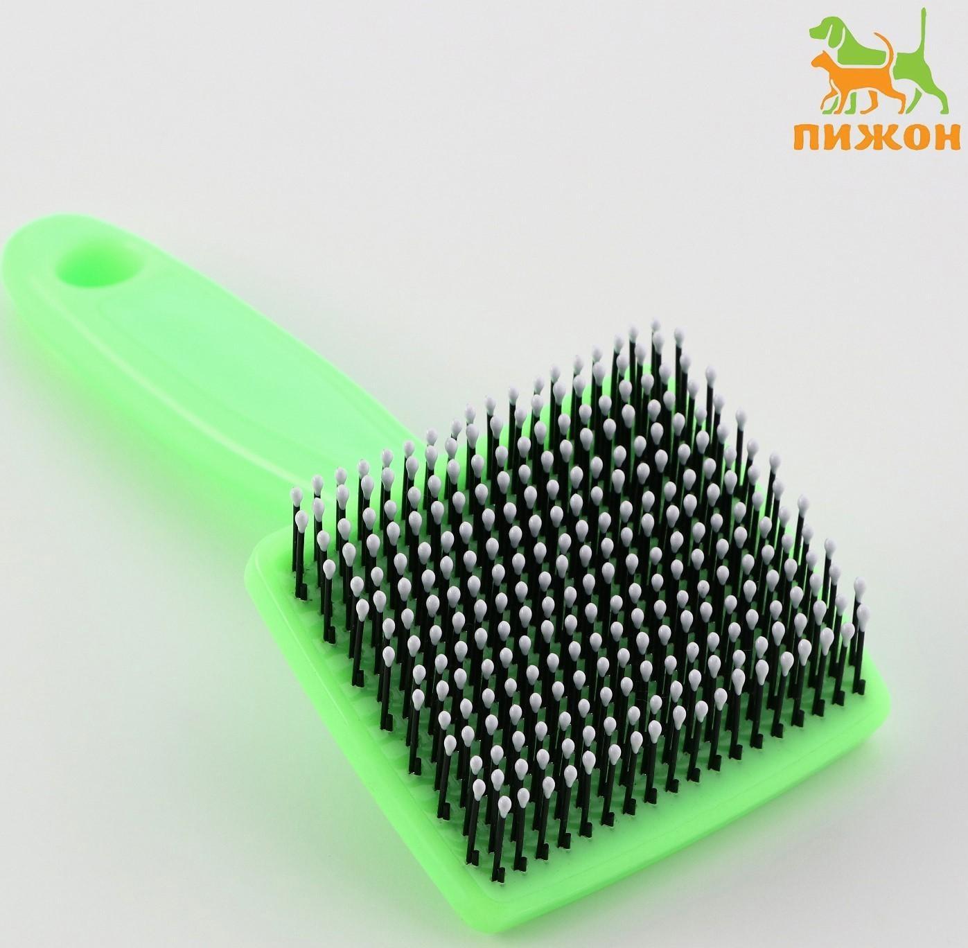 Пуходерка пластиковая мягкая с закругленными зубьями, малая, зелёная, 6 х 13,5 см