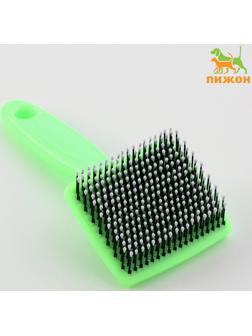 Пуходерка пластиковая мягкая с закругленными зубьями, малая, зелёная, 6 х 13,5 см
