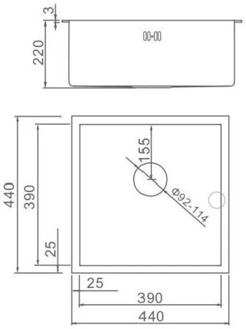 Мойка кухонная GERHANS K34444, врезная, 440 х 440 х 220 мм,  толщина 1,0 мм, с сифоном