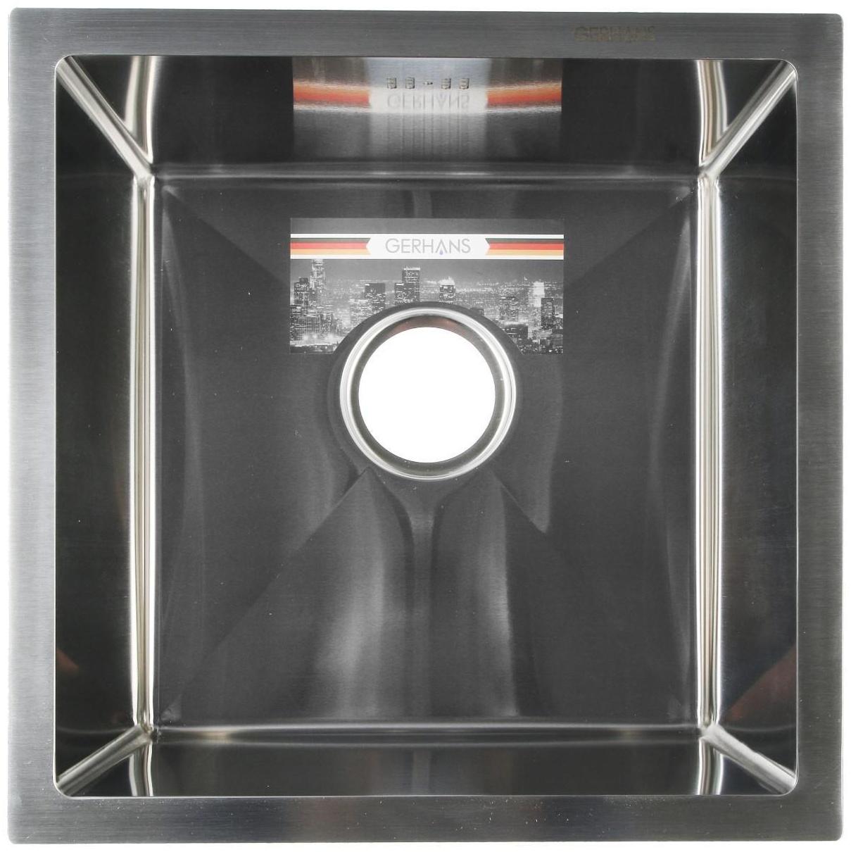 Мойка кухонная GERHANS K34444, врезная, 440 х 440 х 220 мм,  толщина 1,0 мм, с сифоном