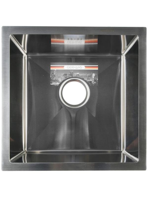 Мойка кухонная GERHANS K34444, врезная, 440 х 440 х 220 мм,  толщина 1,0 мм, с сифоном