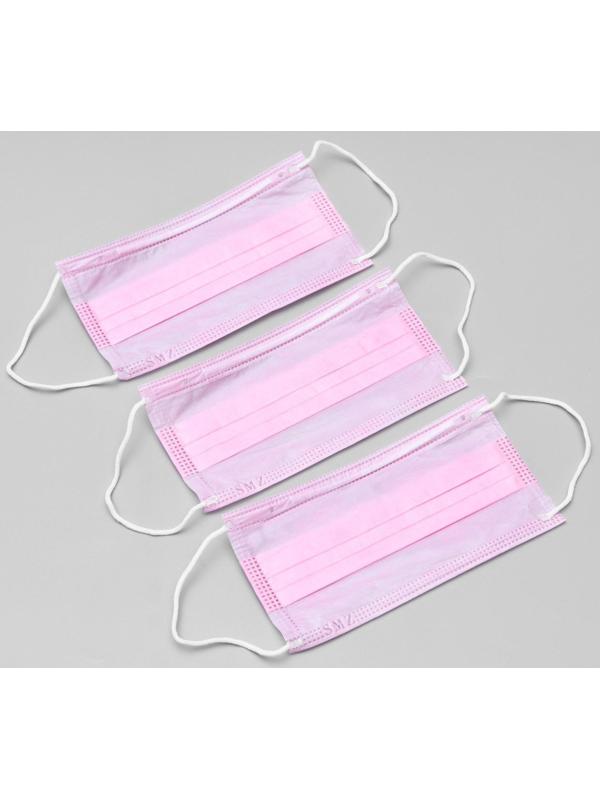 Маска медицинская, четырёхслойная, 50 штук в упаковке, розовая