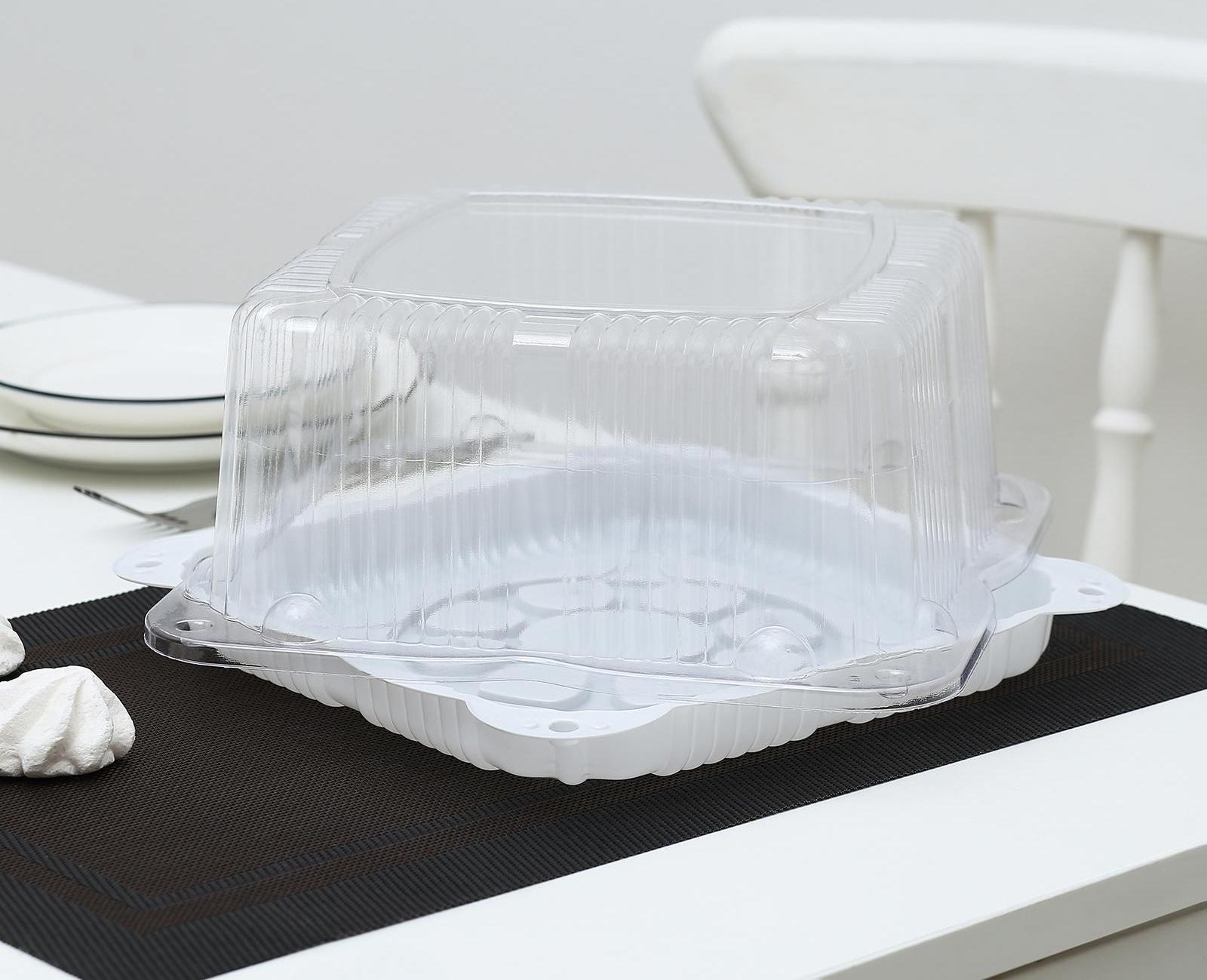 Тортовница одноразовая с разъёмной крышкой УТ47, квадратная, внешний размер 24,8×24,8×10,6 см, цвет прозрачный