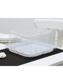 Тортовница одноразовая с разъёмной крышкой УТ47, квадратная, внешний размер 24,8×24,8×10,6 см, цвет прозрачный