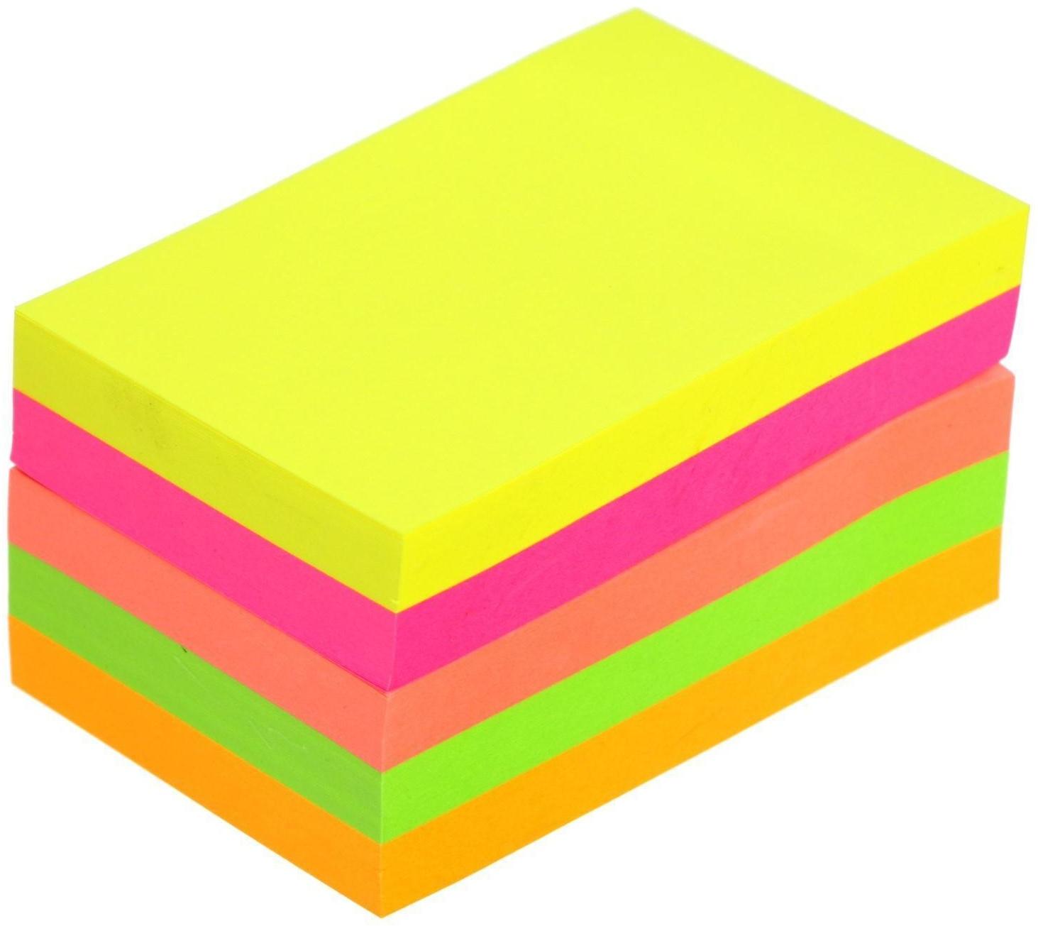 Блок с липким краем 51 мм х 76 мм, 400 листов, флуоресцентные, 5 цветов