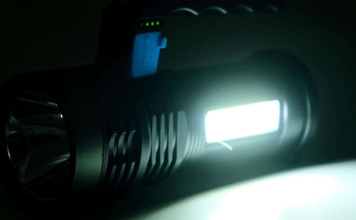 Фонарь ручной аккумуляторный, 3 и 1.5 Вт, 1200 мАч, USB, COB , 4 режима, индикатор заряда