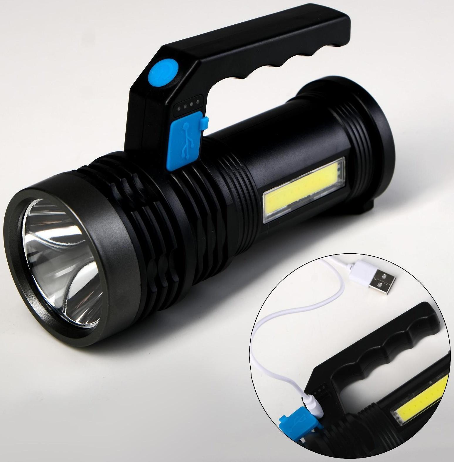 Фонарь ручной аккумуляторный, 3 и 1.5 Вт, 1200 мАч, USB, COB , 4 режима, индикатор заряда