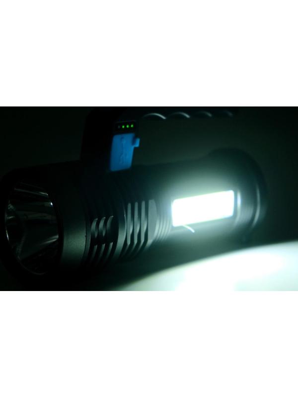 Фонарь ручной аккумуляторный, 3 и 1.5 Вт, 1200 мАч, USB, COB , 4 режима, индикатор заряда